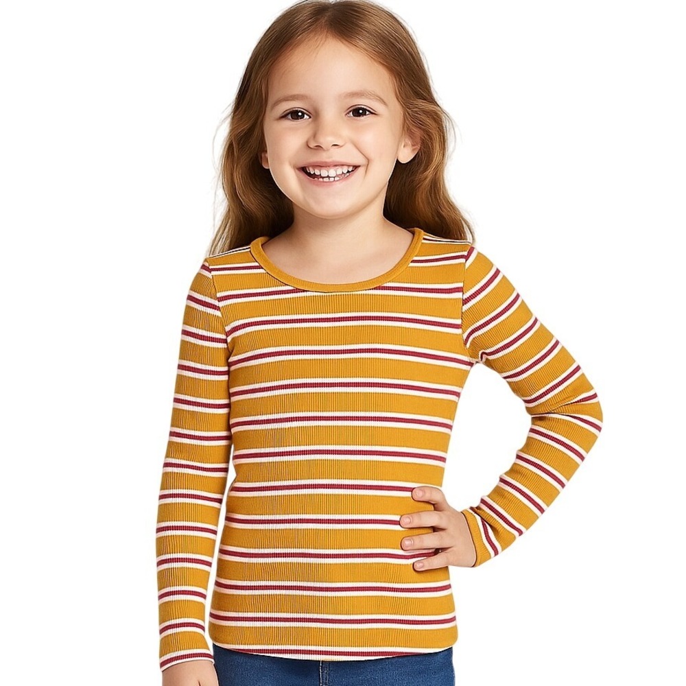 Cat & Jack Shirt XS 4/5 Pullover Mustard Multicolor Striped Crewneck Ribbed NEW